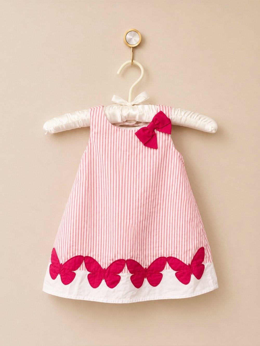 Gymboree | Pink & White Striped Dress with Dark Pink Bow and Butterflies